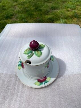 Vintage Nasco Imperial China Japan Hand-Painted Porcelain Jam Pot Saucer - Plum